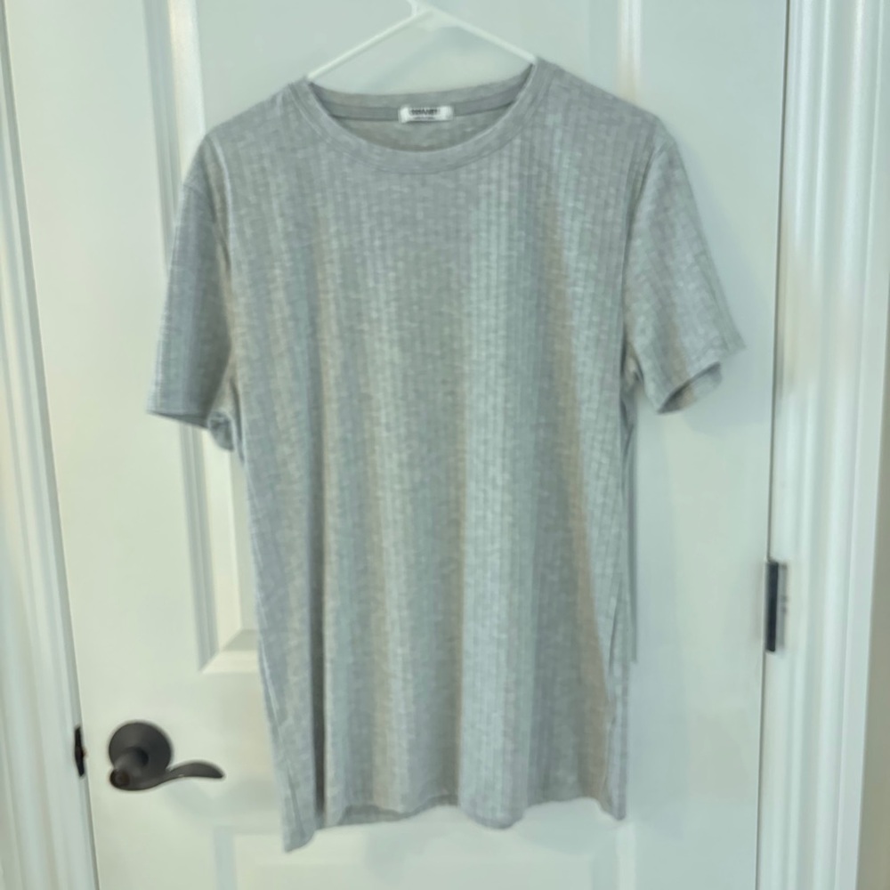 CoofAndy Amazon Mens Gray Short Sleeve Ribbed T-Shirt Knit Top New
